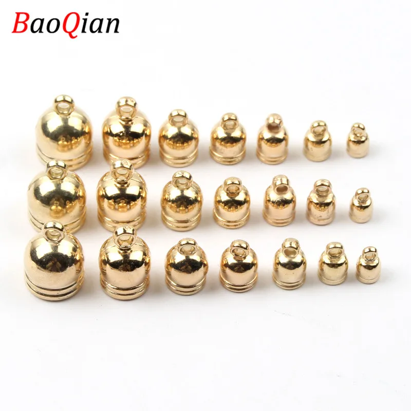 6/7/8/10/12/14MM Gold Color Round Tassel End Cap Beads for DIY Jewelry Making Leather Rope Crimp End Cap Jewelry Fasteners