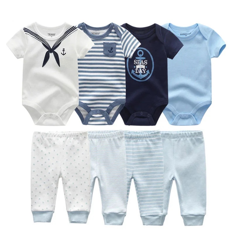 2021 Baby Boy Clothes Sets Cotton 6/8PCS Bodysuits+Pants Solid Unisex Newborn Baby Girl Clothes Ropa bebe Girls Baby Clothing