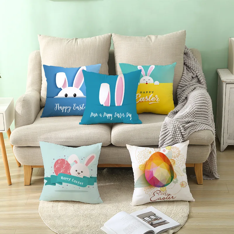 Easter Egg Rabbit Cushion Cover Polyester Sofa Office Pillowcase Cushion Car Seat Cushion Cover Easter Decor Party Home Decor