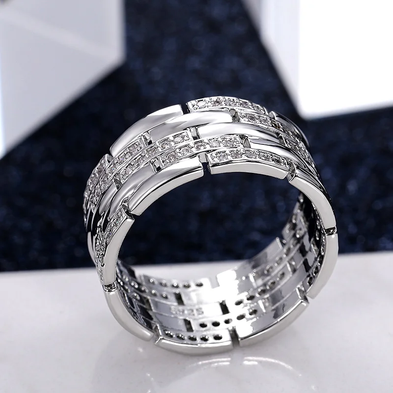 Huitan Luxury Silver Color Women/Men Finger Rings Shiny CZ Anniversary Love Gift Simple Stylish Design Versatile Fashion Jewelry