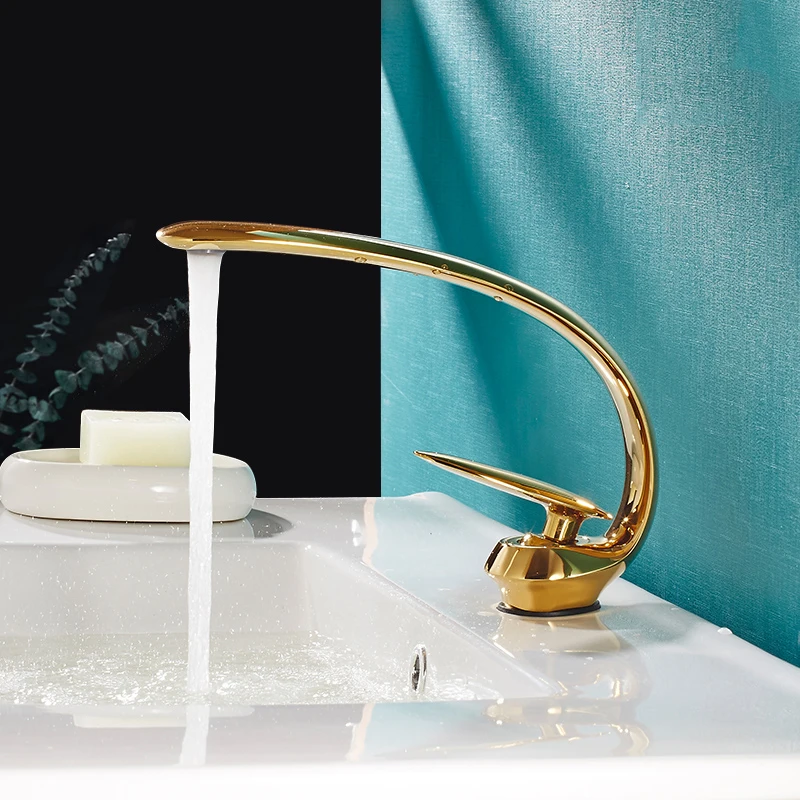 

Bathroom Sink Faucet Gold Finish Basin Faucet Cold and Hot Water Mixer Single Handle Water Tap Black Brass Bathroom Faucet Mixer