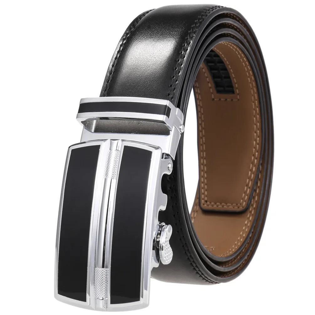 

New Men Metal Automatic Buckle Split Leather Waist Belt for Luxury Fashion Cowhide Men's Belt Novelty 3.5cm G136-0258-2