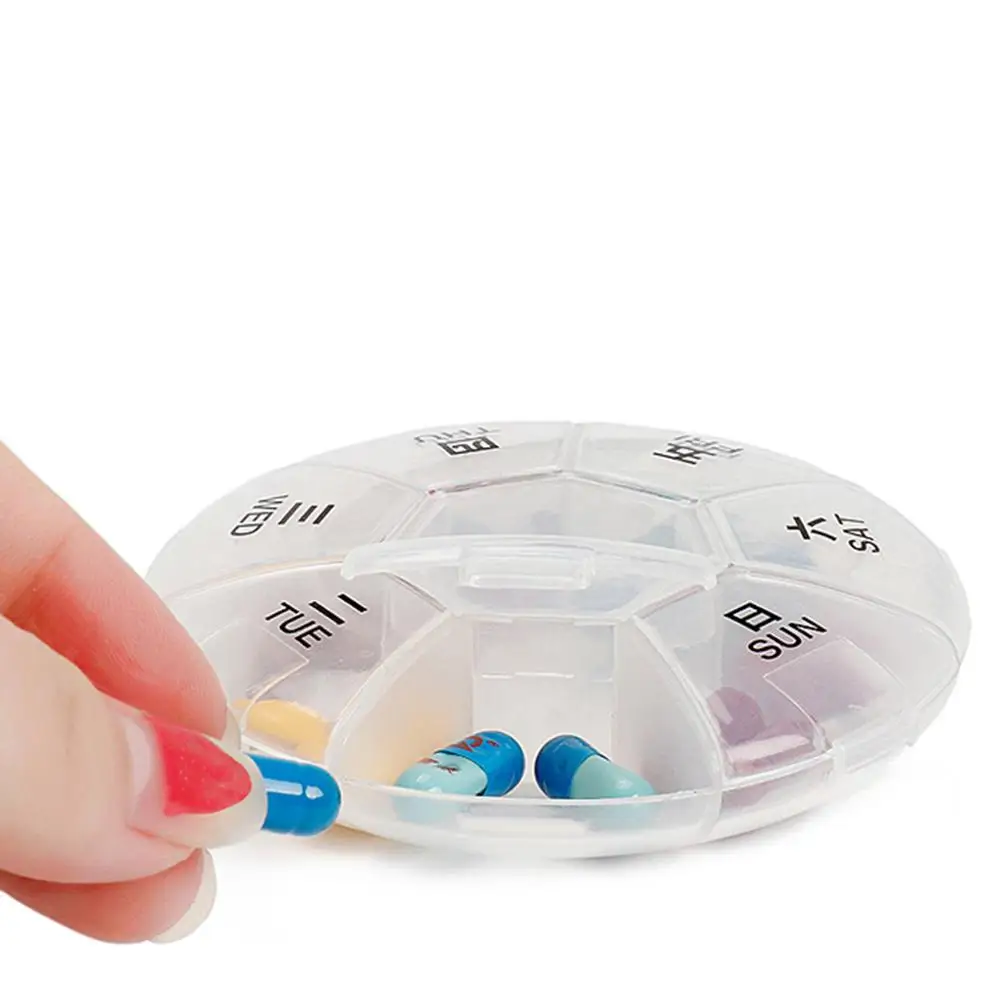 

Brand New Plastic Pill Storage Box Weekly 7-Days Round Vitamins Organizer Medicine Dispenser Holder