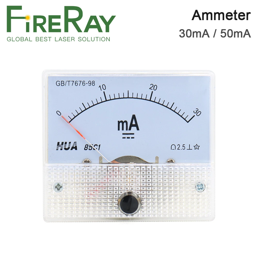 FireRay 30mA 50mA Ammeter HUA 85C1 DC 0-30mA 0-50mA Analog Amp Panel Meter Current for CO2 Laser Engraving Cutting Machine