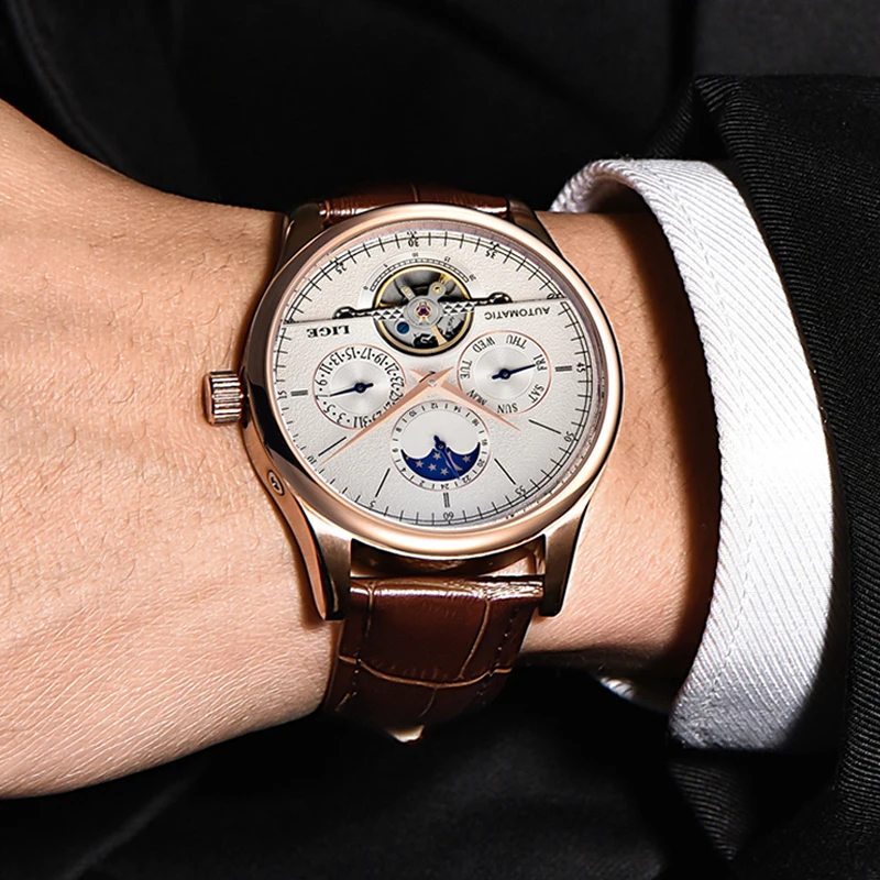 Men's Classic Retro Automatic Mechanical Watch, Leather Band