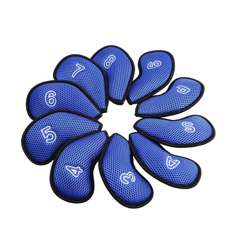 Golf 10Pcs/Pack New Meshy Nylon Golf Iron Covers Set Golf Club Head Cover Fit Most Irons