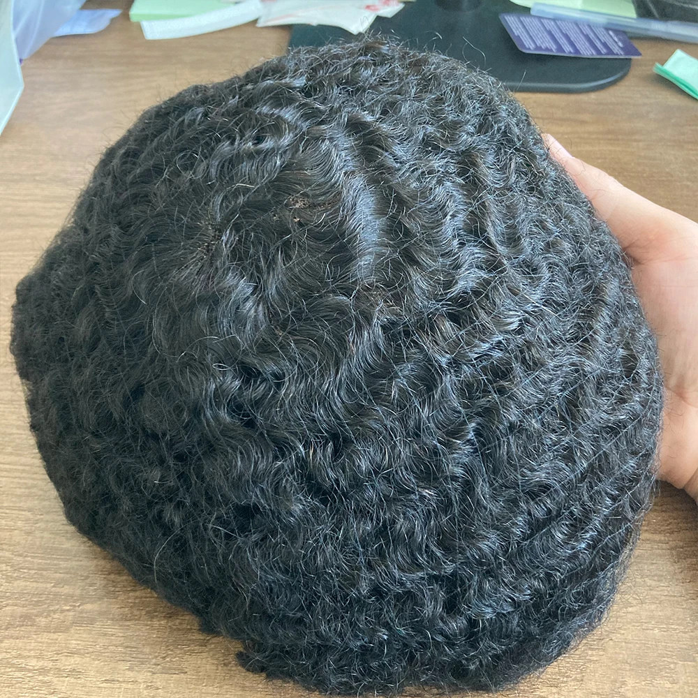 Rambut Palsu Keriting Renda Penuh Rambut Gelombang Afro Rambut Palsu Remy Wig Rambut Manusia untuk Pria Hitam Pengganti Sistem Rambut Palsu Alami