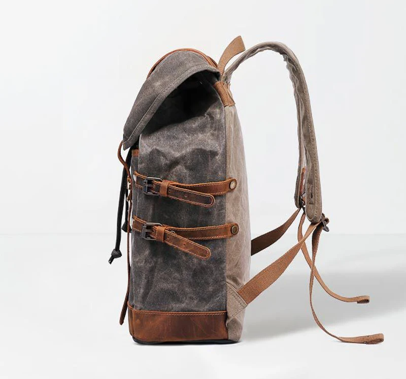 Waterproof Waxed Canvas Backpack Vintage leather men Bagpack large Rucksack School Bag Hiking Backpacks Daypack Mochila