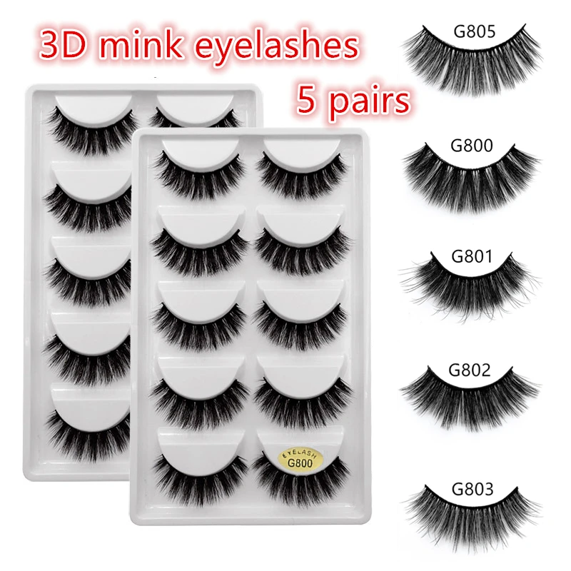 

5 Pairs Mink EyeLashes 3D False Lashes winged Thick Makeup EyeLash Dramatic Lashes Natural fake eyelashes Soft mink Lashes G800