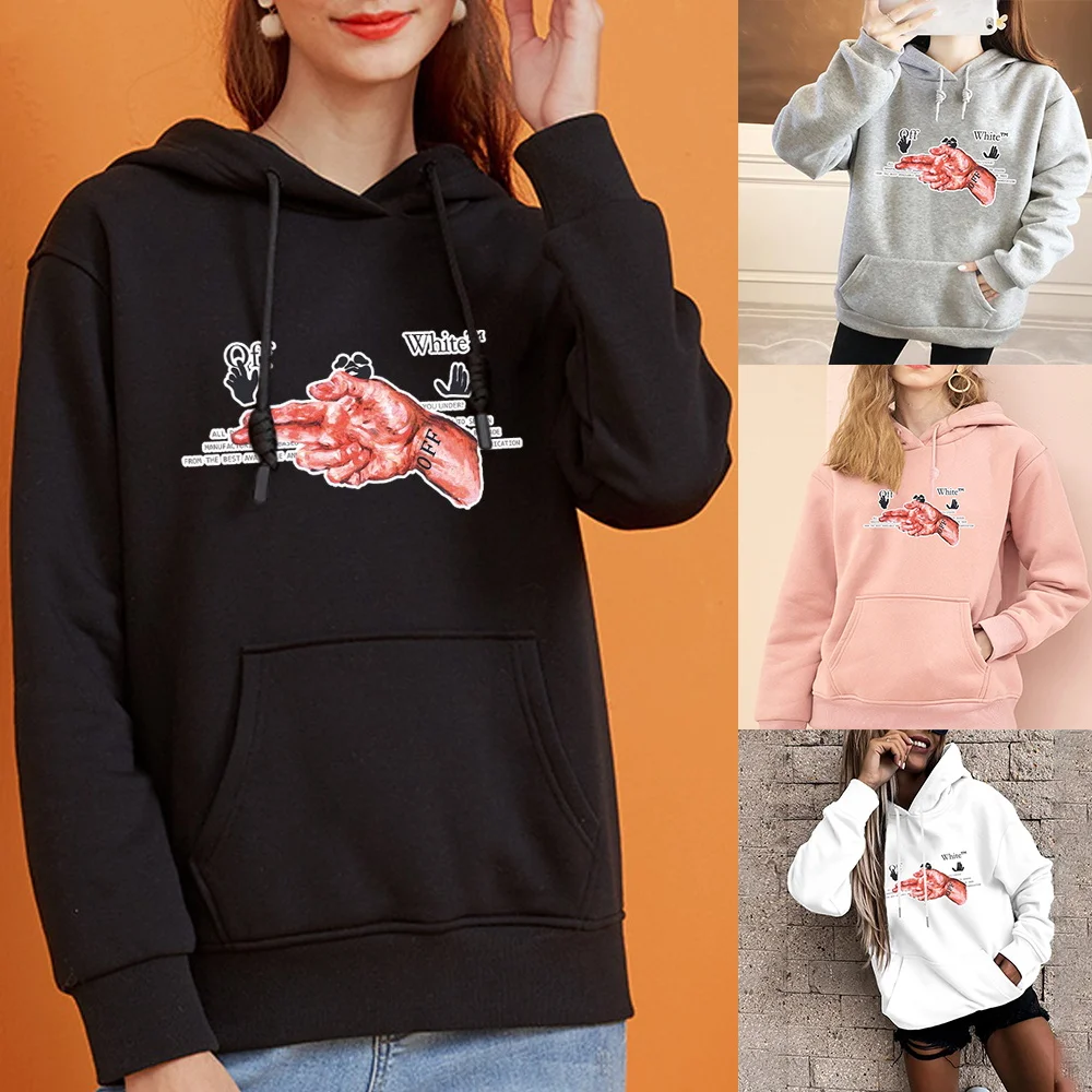 

Fashion Hoodies Women's Harajuku Casual Girls Hooded Pullover Gesture Print Loose Backing Big Pocket Sports Long Sleeve Pullover