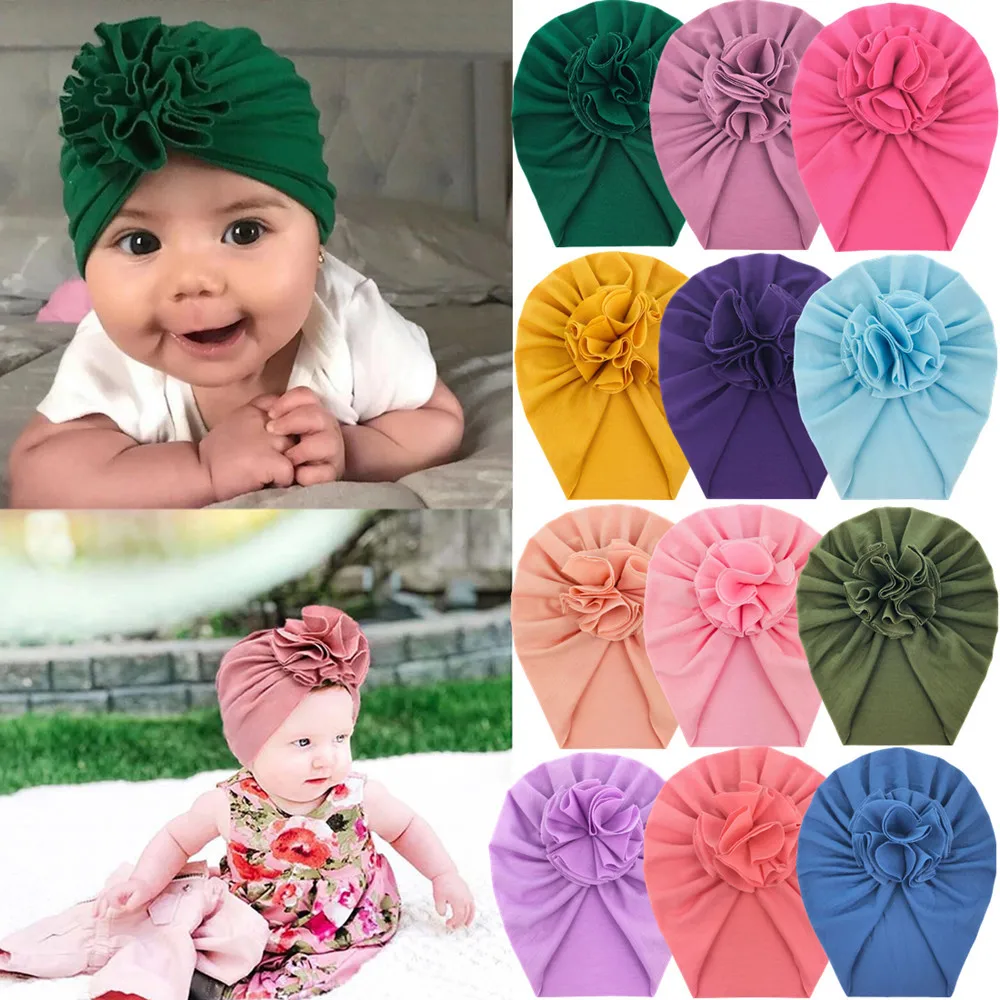 

20 PCS/LOT, Stretchy Cotton Flower Baby Turban Headband Hat, Infant Head Wrap Beanie Hat Headwear Baby Girls Hair Accessories