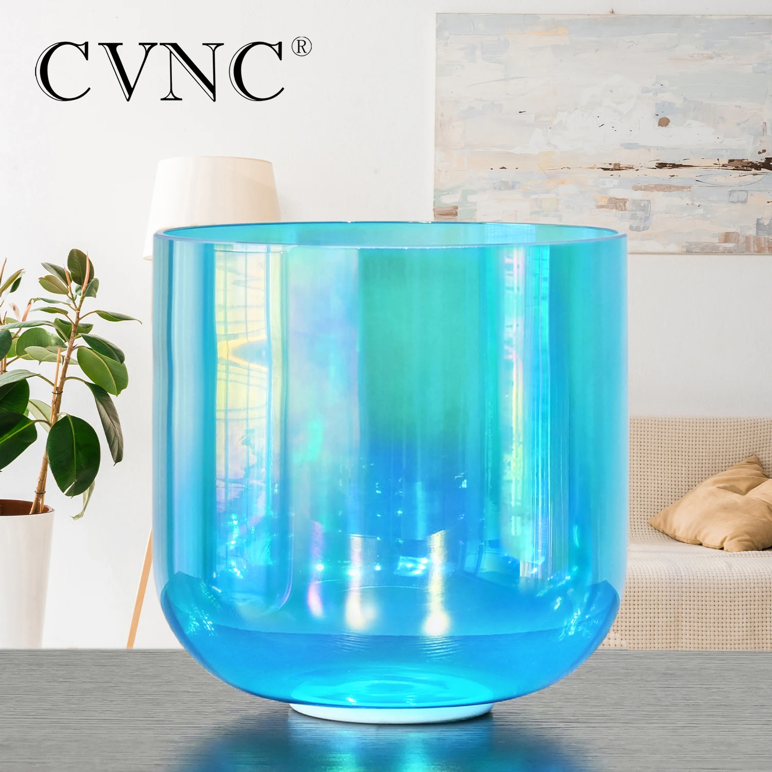 

CVNC 7 Inch 440/432hz Alchemy Clear Quartz Crystal Singing Bowl Blue with Cosmic Light for Sound Healing with Free Mallet