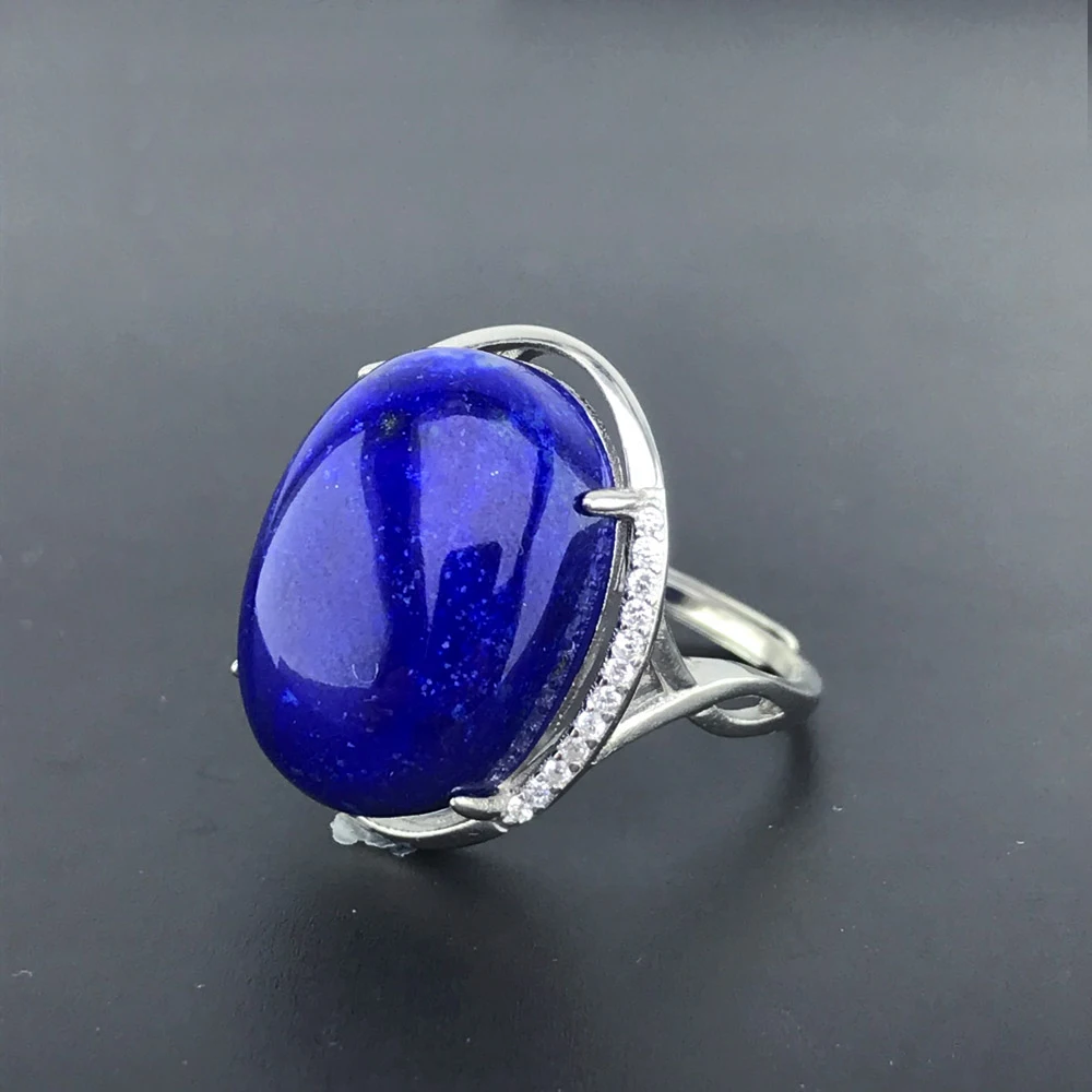 100% Natural Lapis Lazuli 925 silver rings for women gemstone man big rings fine jewelry Opening ring design gem oval 13*18mm