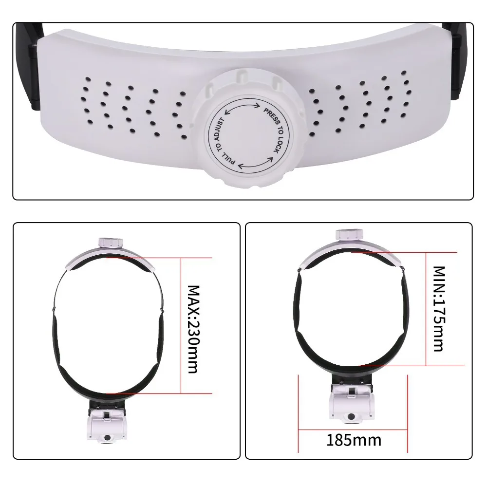 Lente d'ingrandimento per fascia con lampada a LED, lente d'ingrandimento a 5 lenti per lettura di manutenzione del circuito di rilevamento industriale
