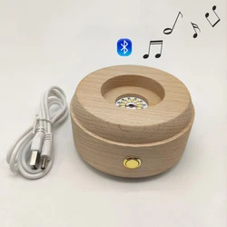 3D Wooden Lamp Base Round USB lithium Bluetooth Music box LED Display Base for Ball Crystal Sphere DIY Lighting Accessories