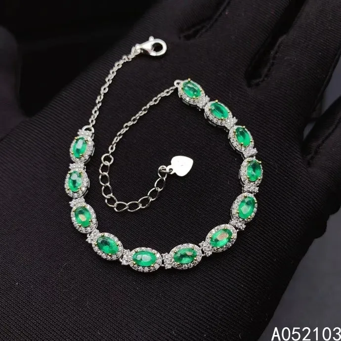 

KJJEAXCMY fine jewelry 925 sterling silver inlaid natural emerald luxury fashion Chinese style women hand bracelet support test