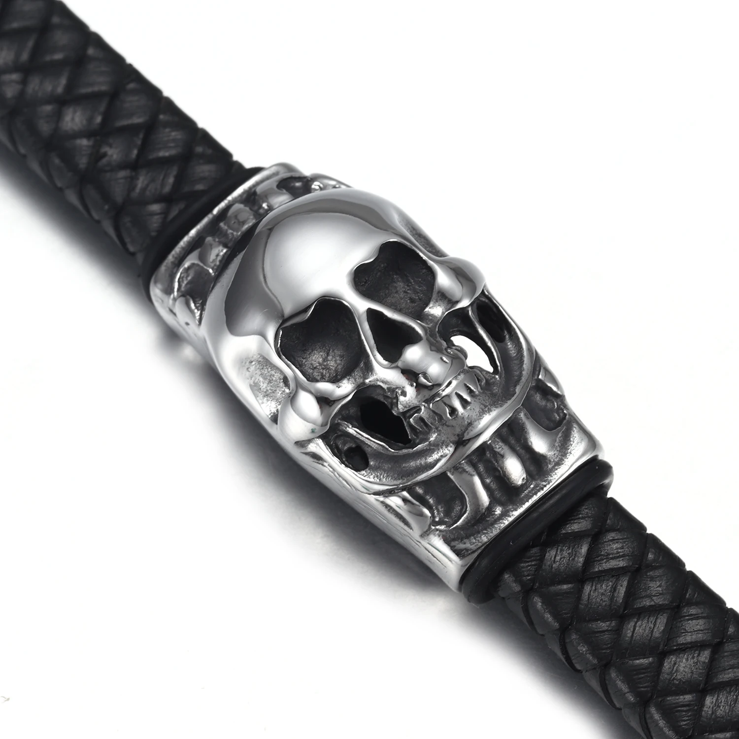 Stainless Steel Punk Slider Beads Skull Viking Slide Charms Fit 12*6mm Leather Cord Bracelet DIY Men Jewelry Making Accesso