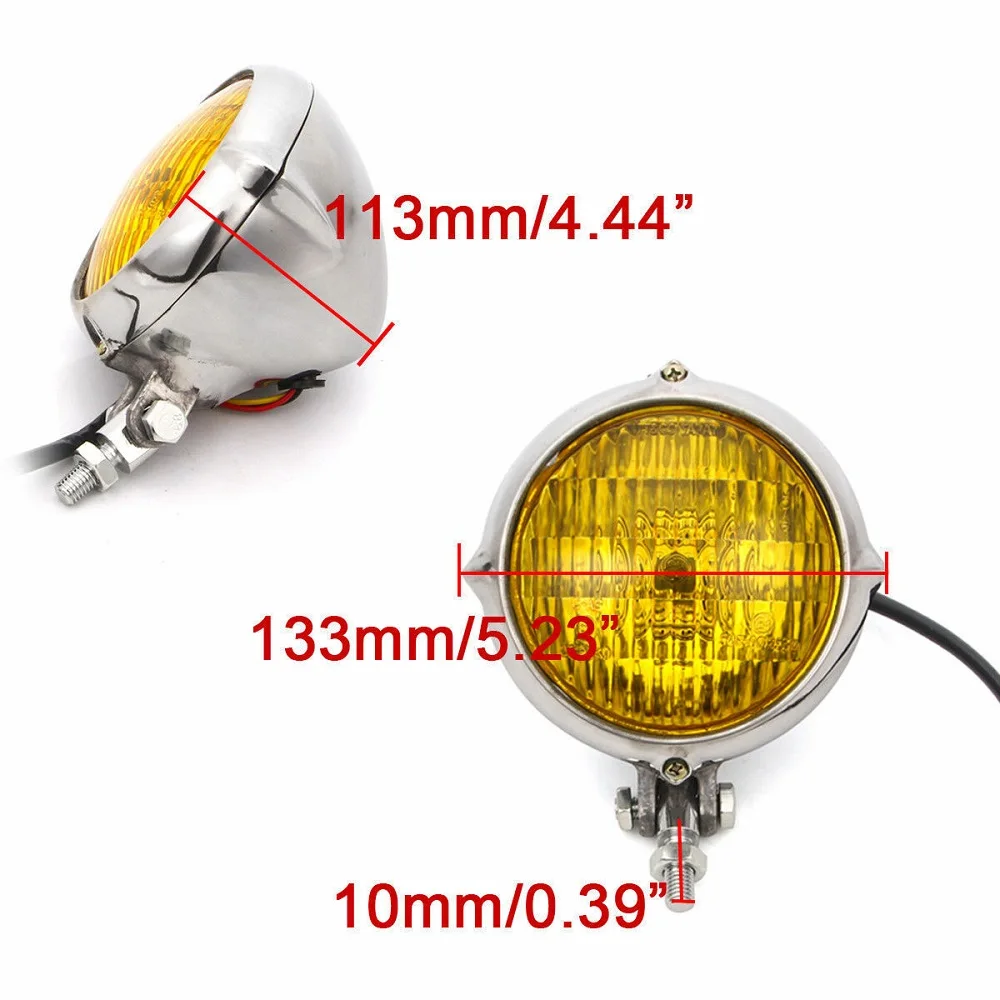 Motorcycle Electroplating Yellow Lamp Housing Chrome 4 Inch H4 Headlight Amber Lamp for Harley Bobber Chopper Custom Bikes