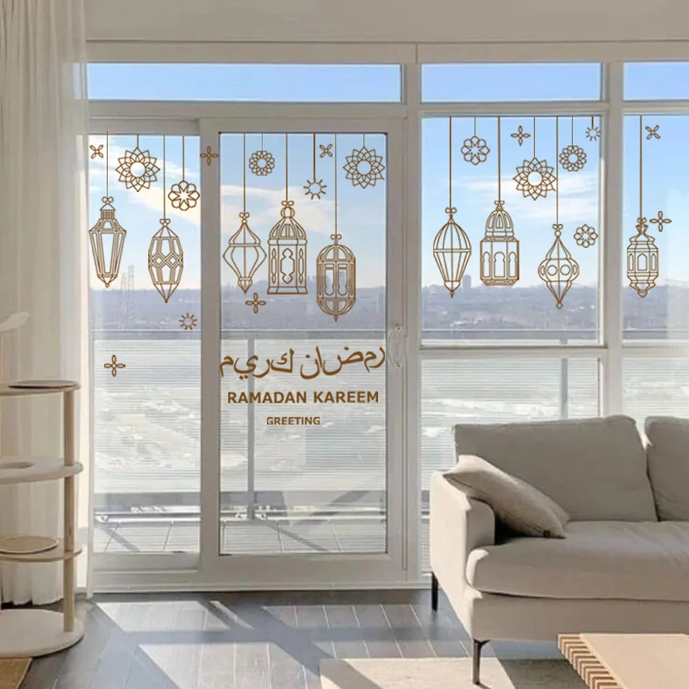 Ramadan Window Sticker Wallpaper Eid Mubarak Lantern Pattern Kareem Islamic Decor Wall Stickers Muslim Mural Wall Decals