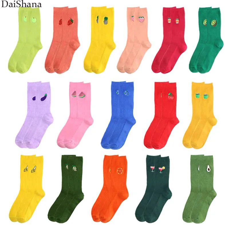 

1 Pairs Women Socks Cartoon Embroidered Fruit Avocado Socks Korean Japanese Cute Kawaii Long Socks Funny Girls Warm Socks Meias