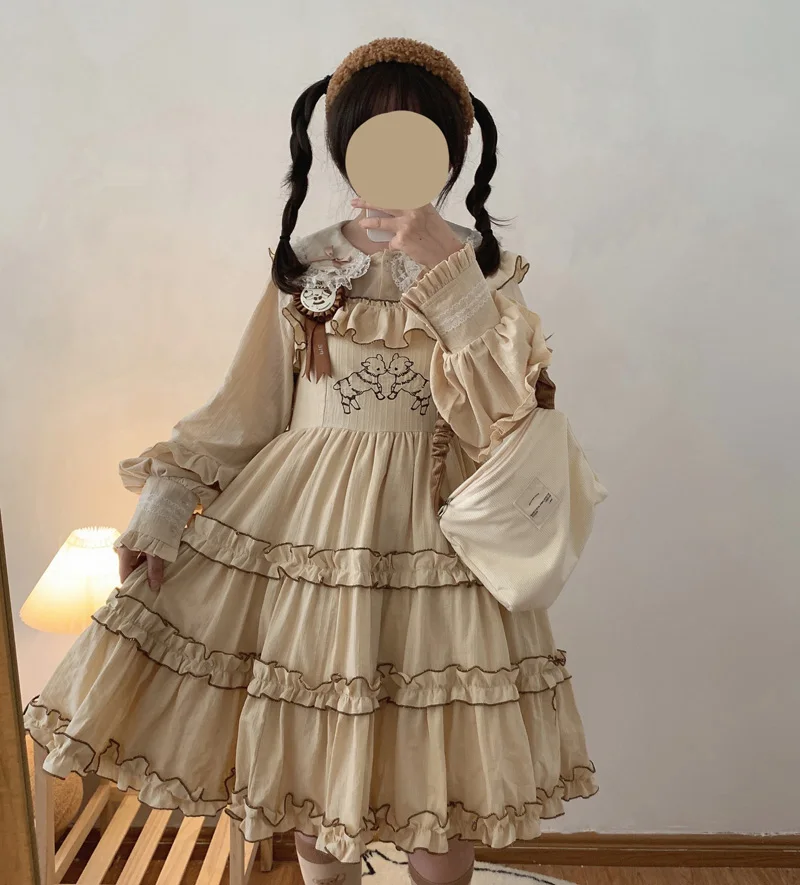 Himifashion kobiety eleganckie bluzki 2023 Lolita Kawaii koronkowy kołnierzyk w stylu Vintage koszula z guzikami kobiet szykowny Top z długim rękawem czarny biały