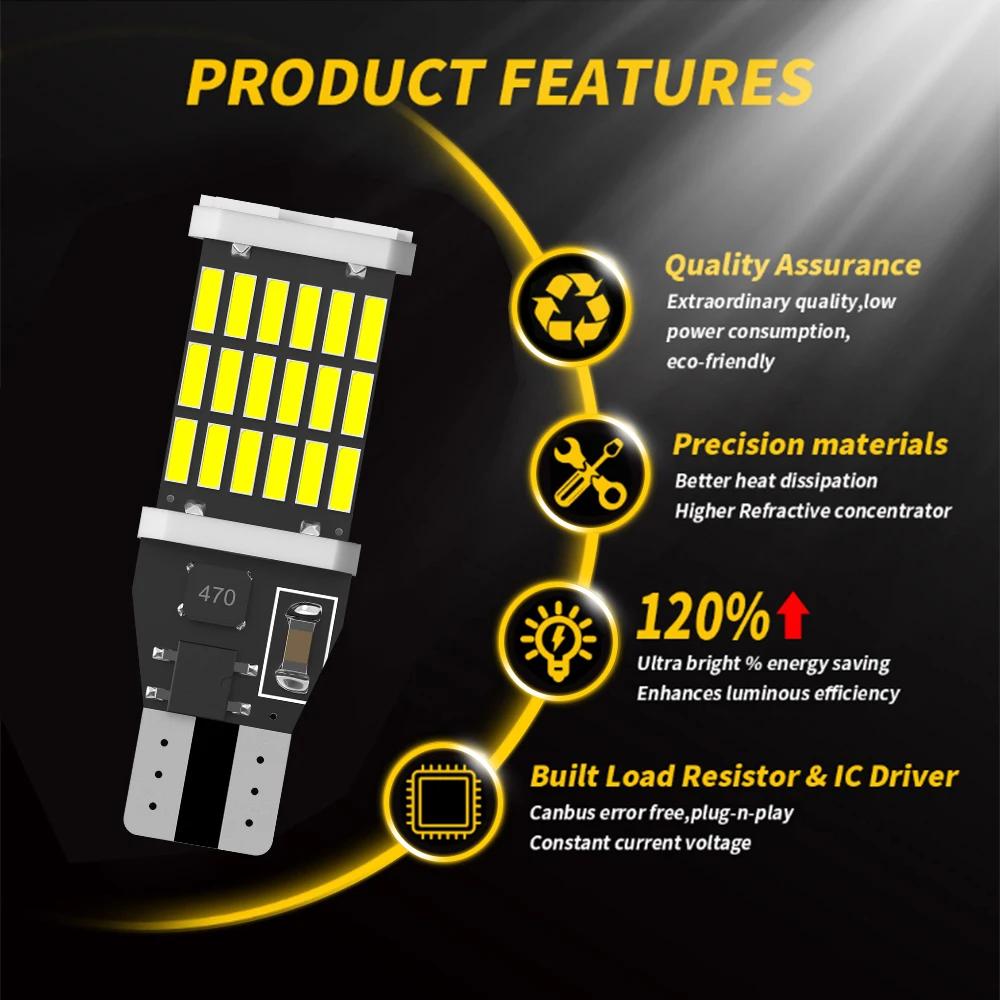2X canbus T15 W16W WY16W led電球4014 45SMDオートbcakupリバースランプ車のテールブレーキ電球エラーなし白赤アンバー6000 18k