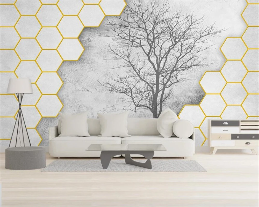 

Beibehang Custom wallpaper geometric hexagon big tree silhouette elk living room bedroom background wall mural 3d wallpaper