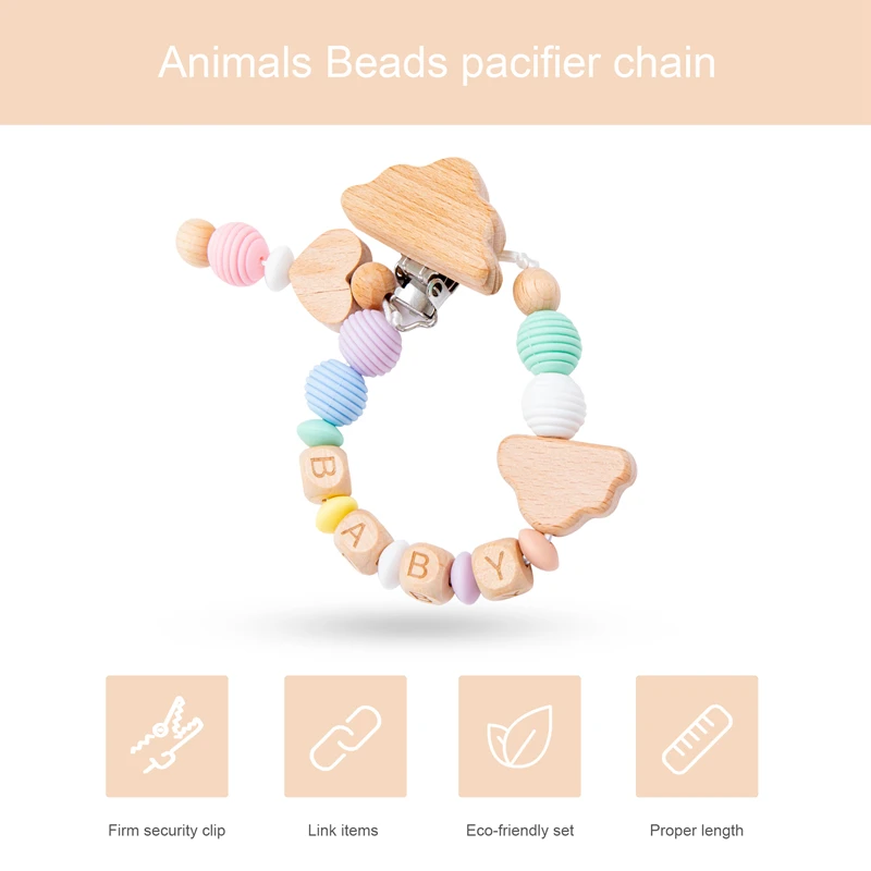 NEW 1PC Baby Wooden Pacifier Chain Clip Customizable Silicone Wooden Teether Bpa Free Personalized Baby Wooden Teething Ring Toy