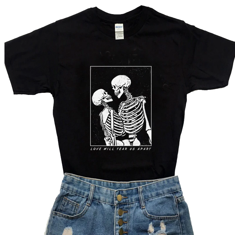 Dreamchase-JF Love Will Tear Us Apart Skeleton Printed T Shirt Man Women Short Sleeve Cotton Printing Street Style Outfits