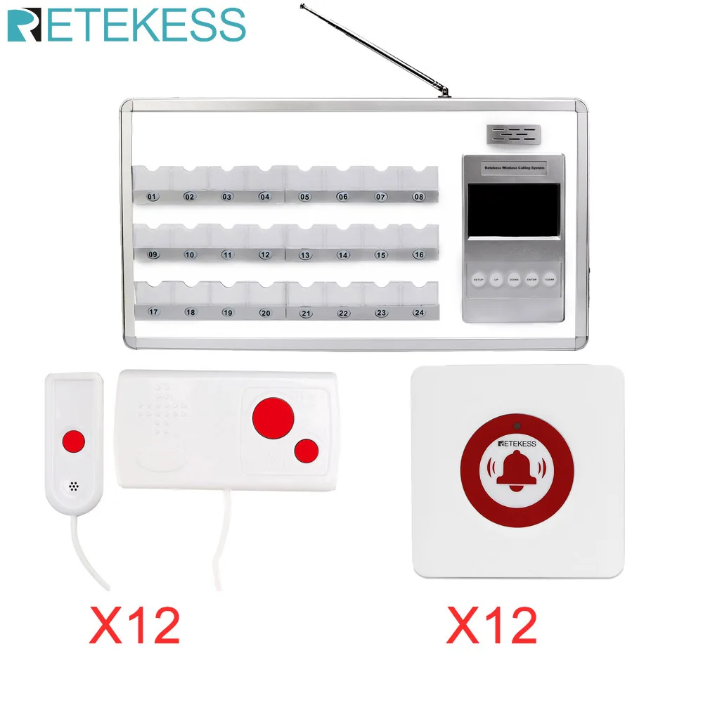 Retekess Voice Reporting Wireless Ward Calling System with 24 Bed Receiver + 24Pcs Call Button For Hospital Clinic Nursing Home