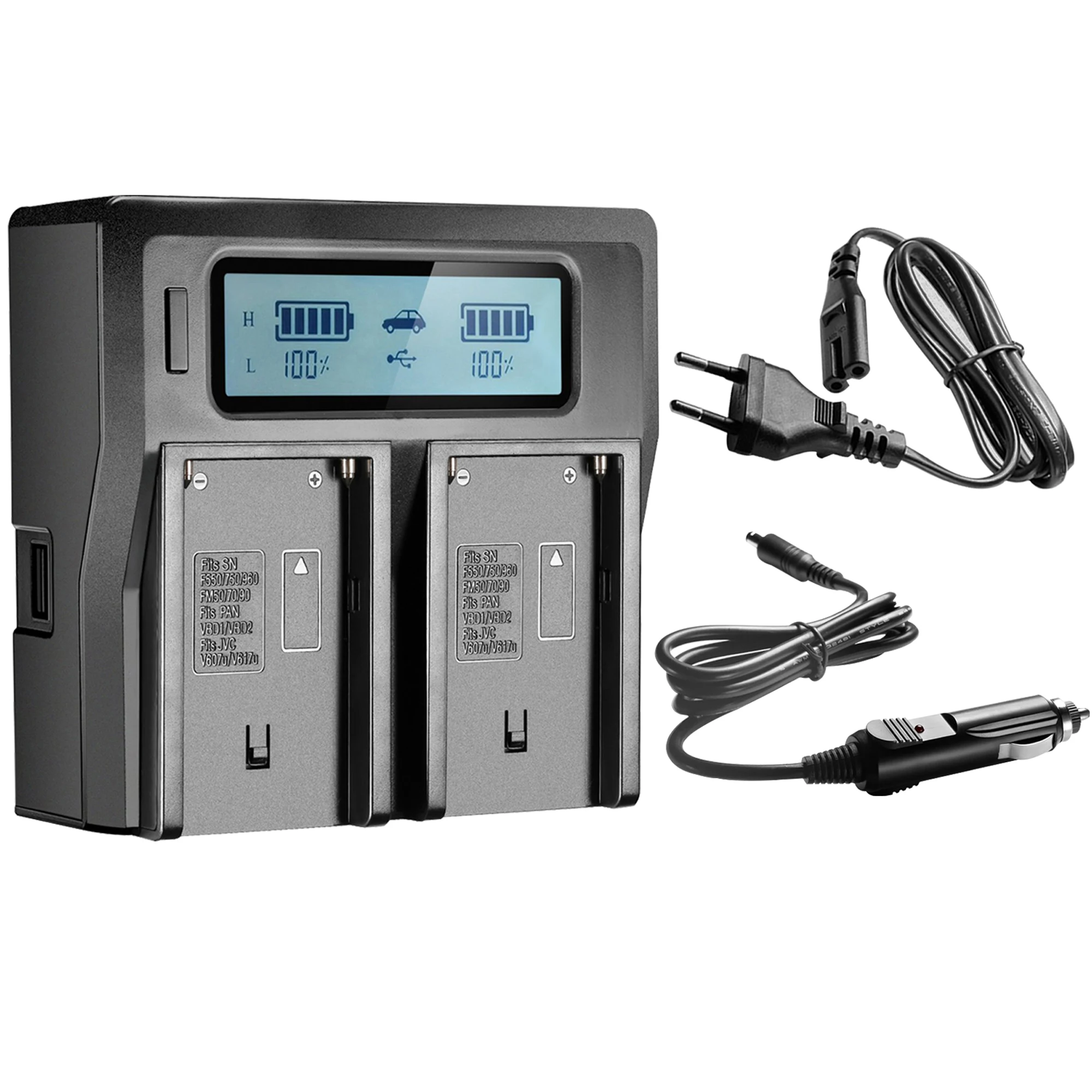 Probty NP-F970 Dual Channel Digital Camera Battery Charger with LCD Display for Sony NP-F550 / F750 / F950 / NP-FM50 / FM500H /