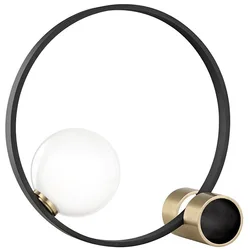 Modern Black Iron Circular Ring Style Table Lamp with Spherical Frosted Glass Shade LED E27 Bedside Lamp Ring Light Frete Grátis