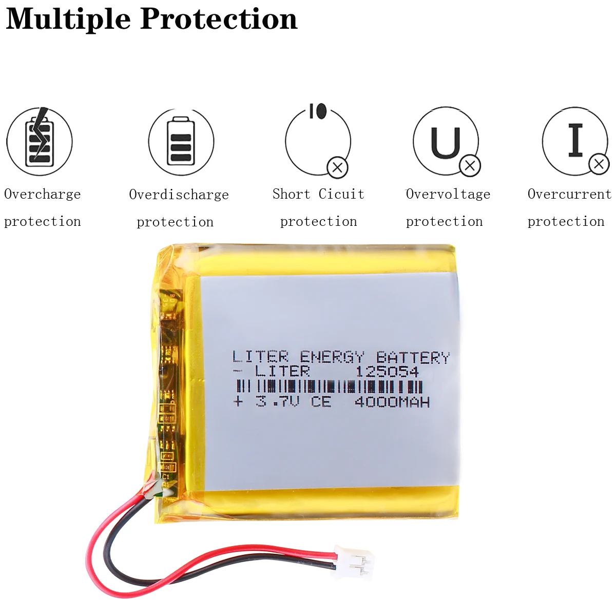 JST XHR 2.0mm 2pin 3.7V 4000mah 125054 Lithium Polymer LiPo Rechargeable Battery For Mp3 Mp4 Mp5 DIY