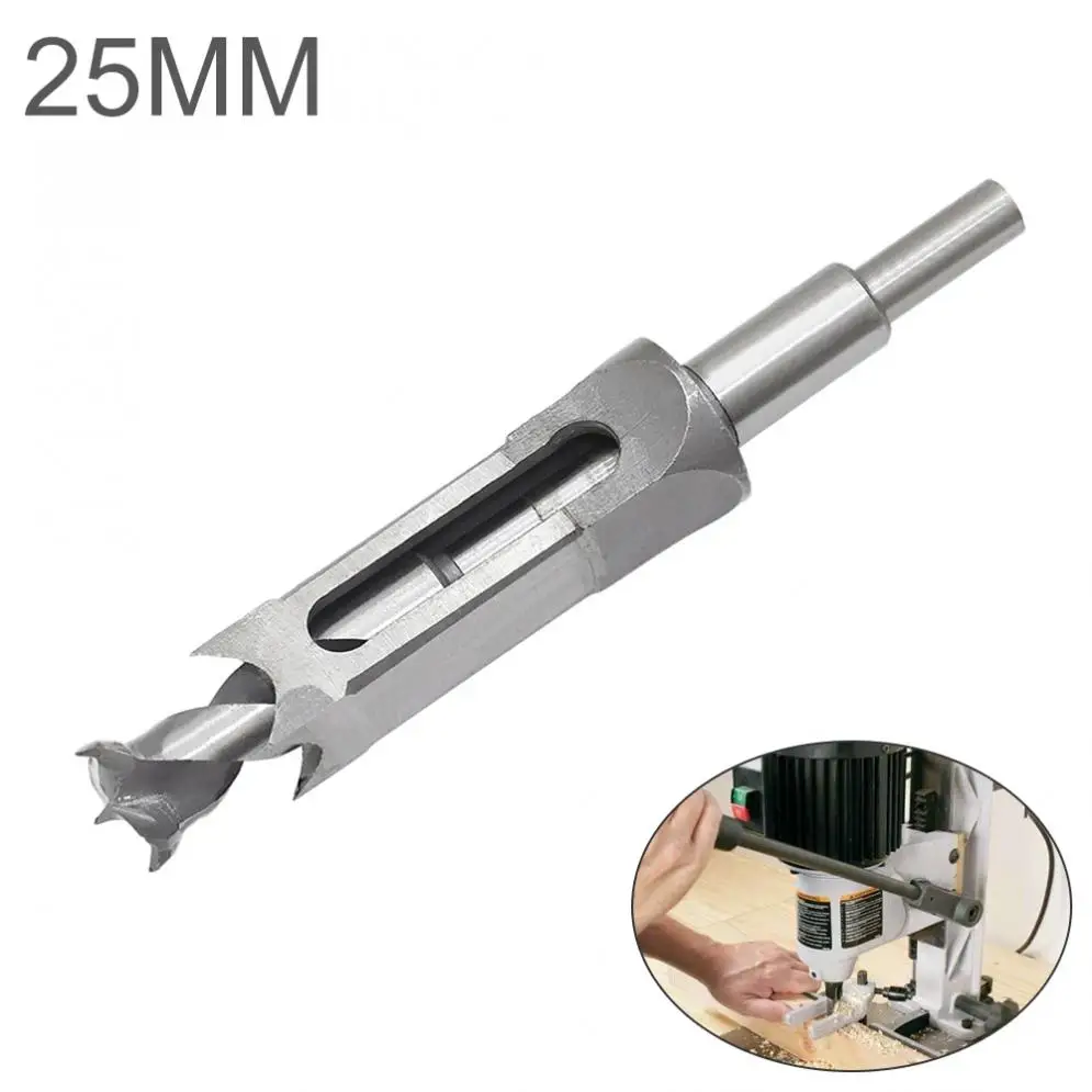 1 Piece 25mm Alloy Steel Square Hole Saw Mortise Chisel Wood Drill Bit with Twist Drill NEW