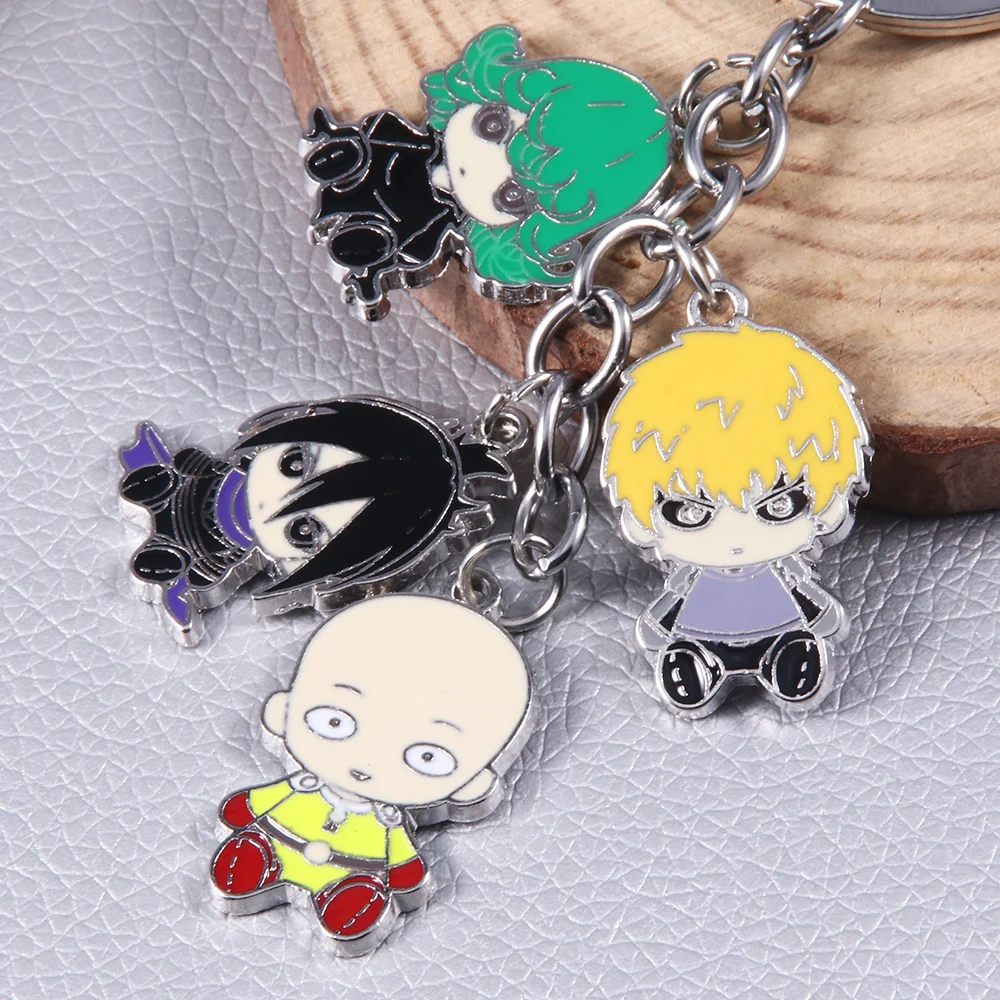 Anime One Punch Man Enamel Keychain Cartoon Saitama Genos Tatsumaki Figure Pendant Keyring For Fans Cosplay Props Jewelry