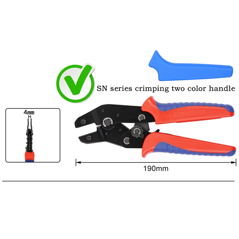 1pcs crimping pliers jaw SN/4mm for TAB 2.8 4.8 6.3 C3 XH2.54 plug insulation tube terminal tools (jaw width 4mm/pliers 190mm)