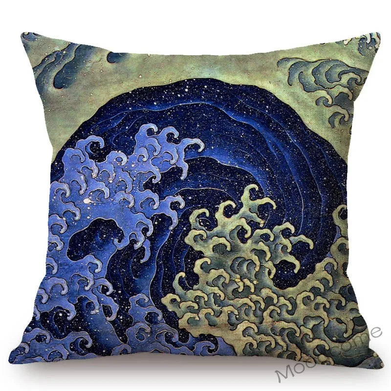 Asian Art Great Wave Woodblock Painting Hokusai Japanese Artist Culture Decoration Pillow Case Cotton Linen Sofa Cushion Cover