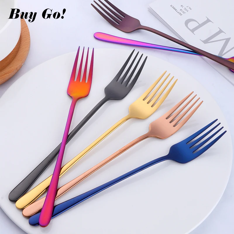 1 PCS Stainless Steel Korean Rainbow Cake Fruit Fork Dinner Salad Fork Tableware Gold Dessert Fork for Hotel Party Kitchen Tool