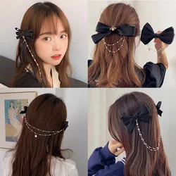 New Women Elegant Vintage Bow Pearl Chain Hairpins Sweet Hair Ornament Headband Hair Clips For Women Fashion Hair Accessories