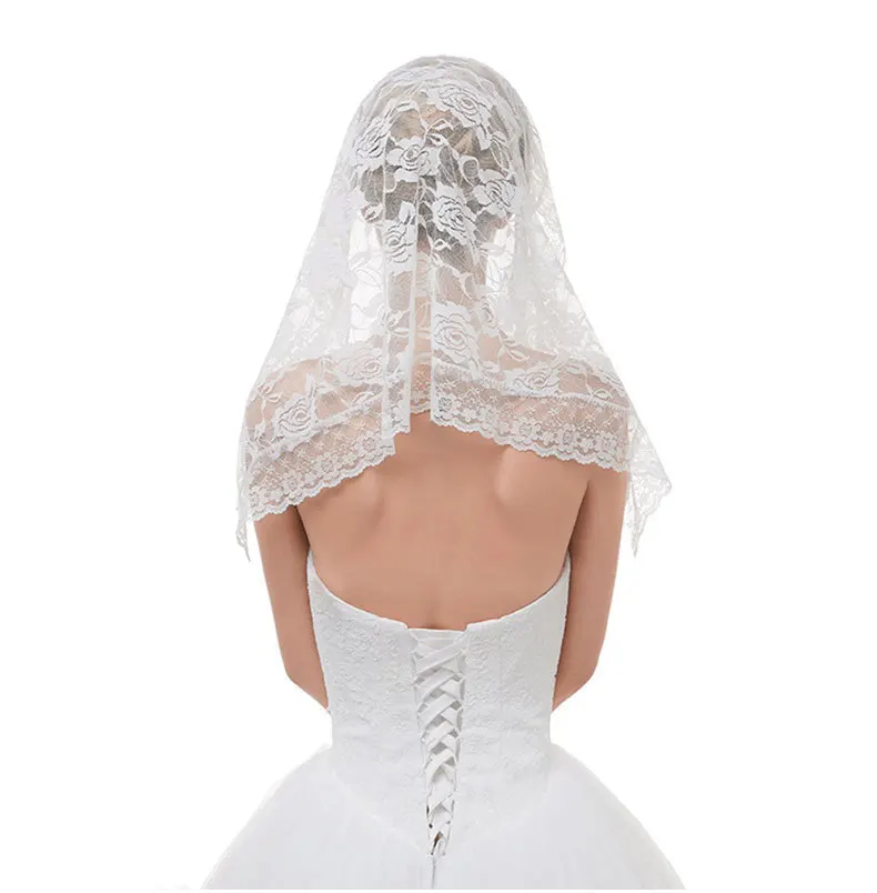 Chic  Lace Head Covering Veils Short Scarf for Bridal Girls White Black Catholic Church Veils In Stock