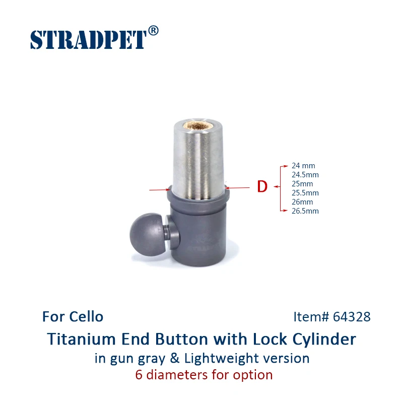 STRADPET Cello Titanium  End Button and Lock Cylinder for Diameter 10mm Endpin only, Lightweight, 6 Size Option