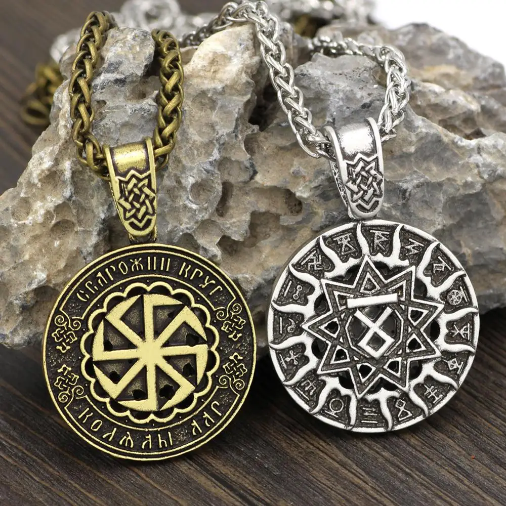 Vintage Nordic Slavic Necklace Kolovrat Symbol Charm Male norse Amulet Talisman Pendant Women Pagan Sun Jewelery dropshipping