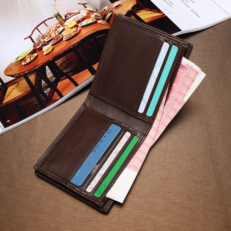 Leather Genuine Fashion Men's Mens Clear woman Wallet Business Short Multi-card Wholesale Purses European Style Hombres Carteras