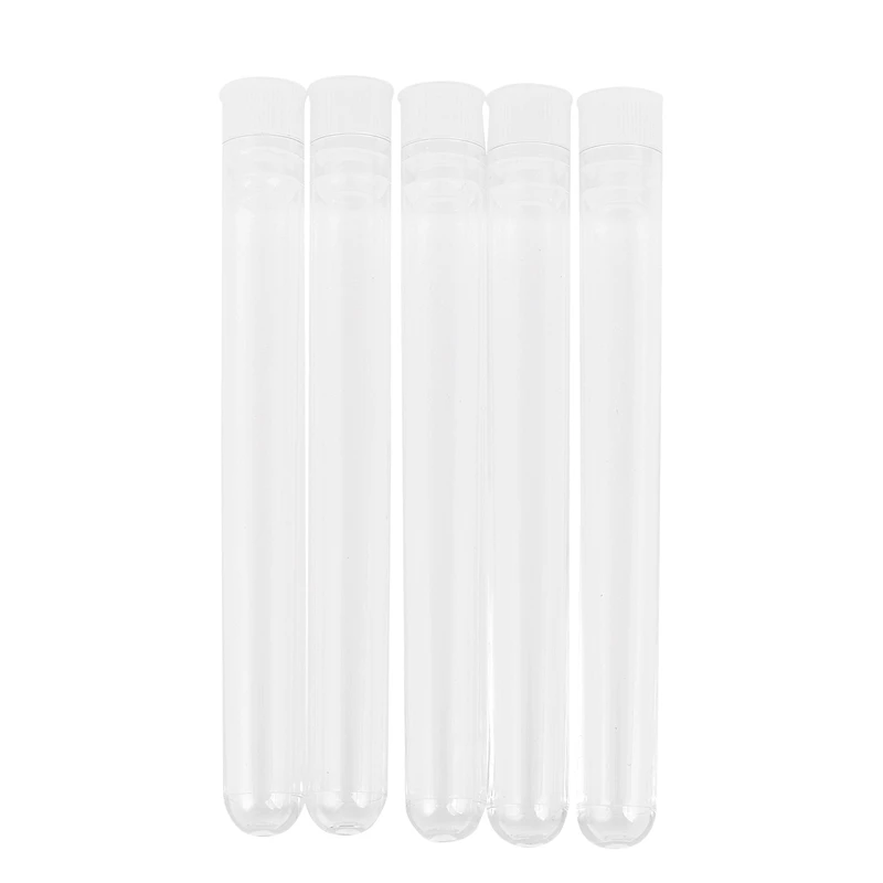 100Pcs Clear Plastic Test Tube with Cap 12X100mm U-Shaped Bottom Long Transparent Test Tube Lab Supplies