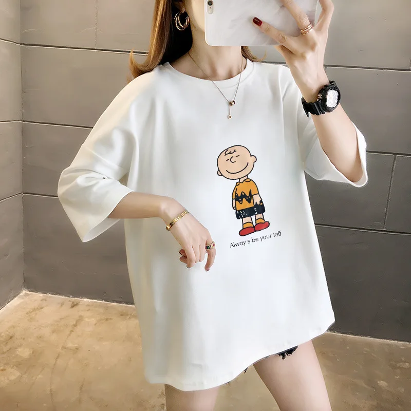 Nice Summer Pop Student Loose Plus Cotton Feeling Milk Silk short-sleeved t-shirt Women