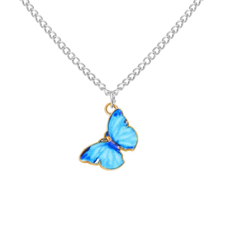 2020 Korean Blue Gradient Butterfly Necklace for Women Girls Butterfly Pendant Choker Necklaces Jewelry Gift