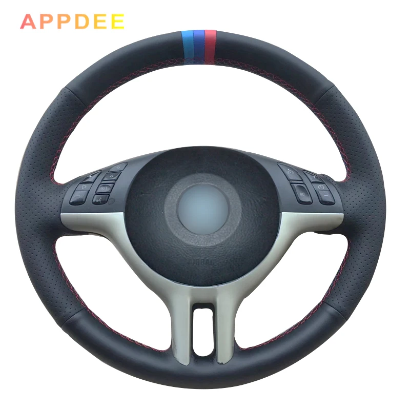 Appdee Black Artificial leather Hand-stitched Car Steering Wheel Cover for BMW E39 E46 325i E53 X5