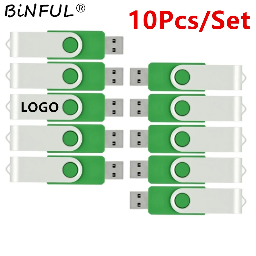 Binfu Usb Flash Drive 10pcs/Pack 512mb 1gb 2gb 4gb 8gb 16gb 32gb 64gb Pendrive Metal Swivel Memory Stick Thumb Drives Gifts