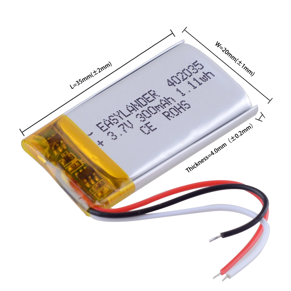 3 line Good Qulity 3.7V 300mAH 402035 Polymer lithium ion / Li-ion battery for TOY GPS,mp3 mp4 player automatic video recorder