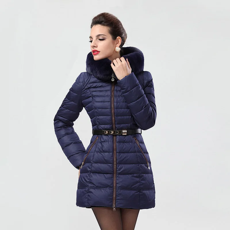 AYUNSUE New Brand Women's Winter Down Jacket Woman Natural Rex Rabbit Fur Collar Duck Down Coat Female Thick Warm Coats Jackets